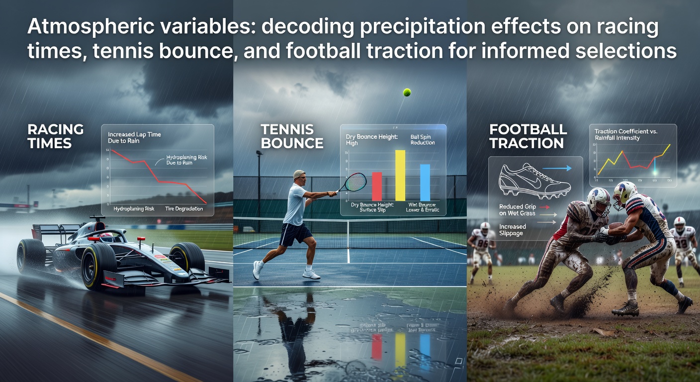 Precipitation impacting track surfaces and playing conditions across horse racing, tennis, and football venues
