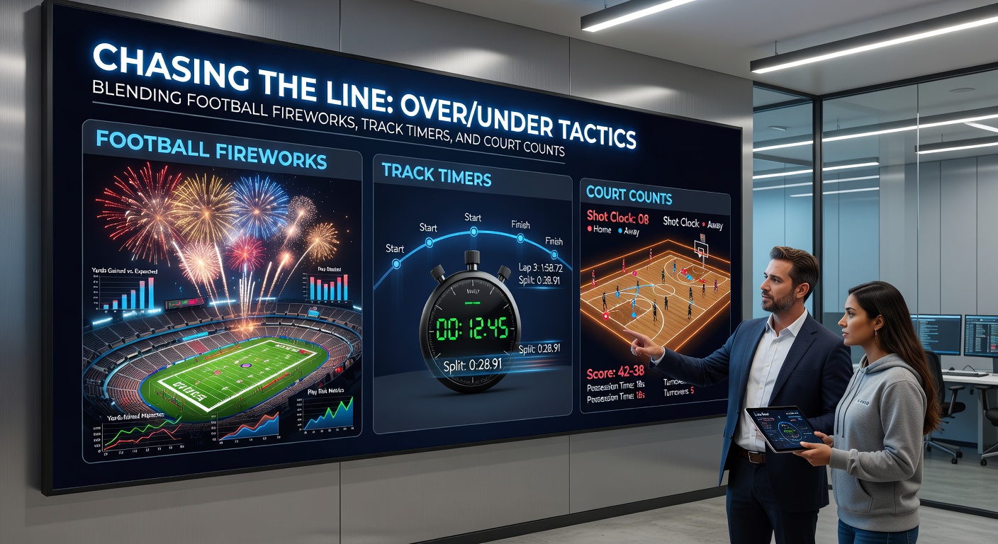 Chart overlay of football goal lines, horse racing sectional times, and tennis game totals converging for hybrid betting tactics