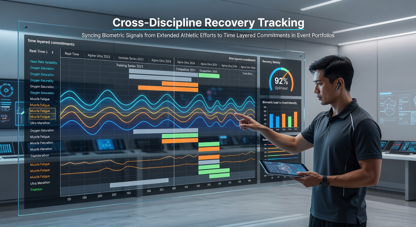 Athletes using wearable biometric devices during multi-sport training sessions to monitor recovery metrics across disciplines