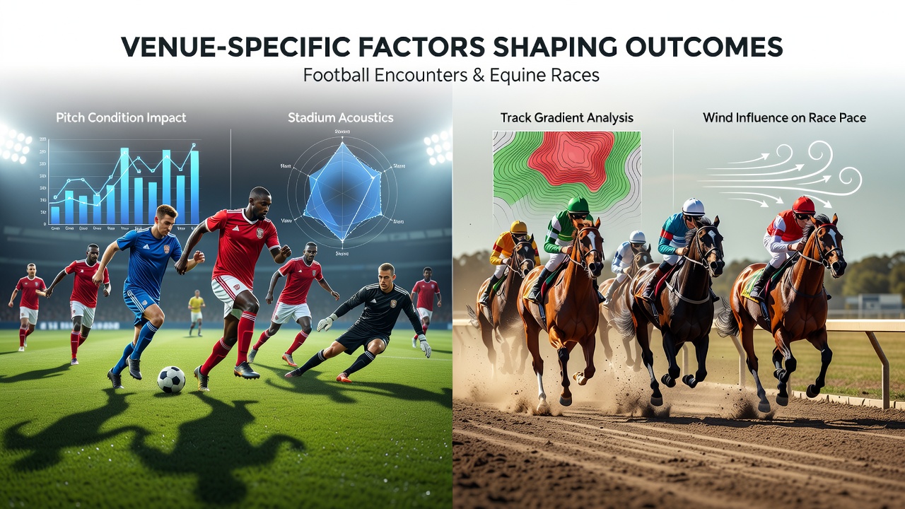 Football stadium pitch conditions and crowd setup influencing match dynamics