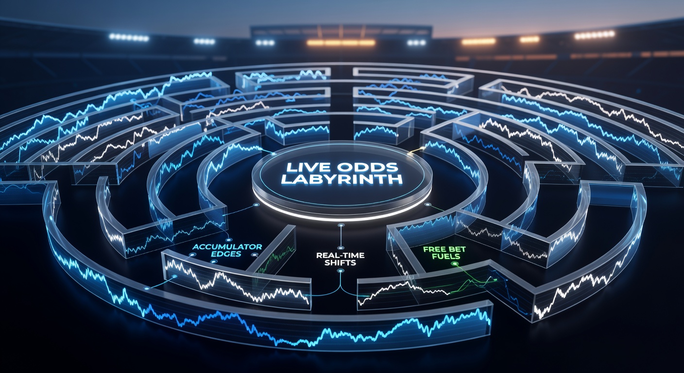 Graph illustrating live odds fluctuations in a football accumulator during key match events like goals and cards