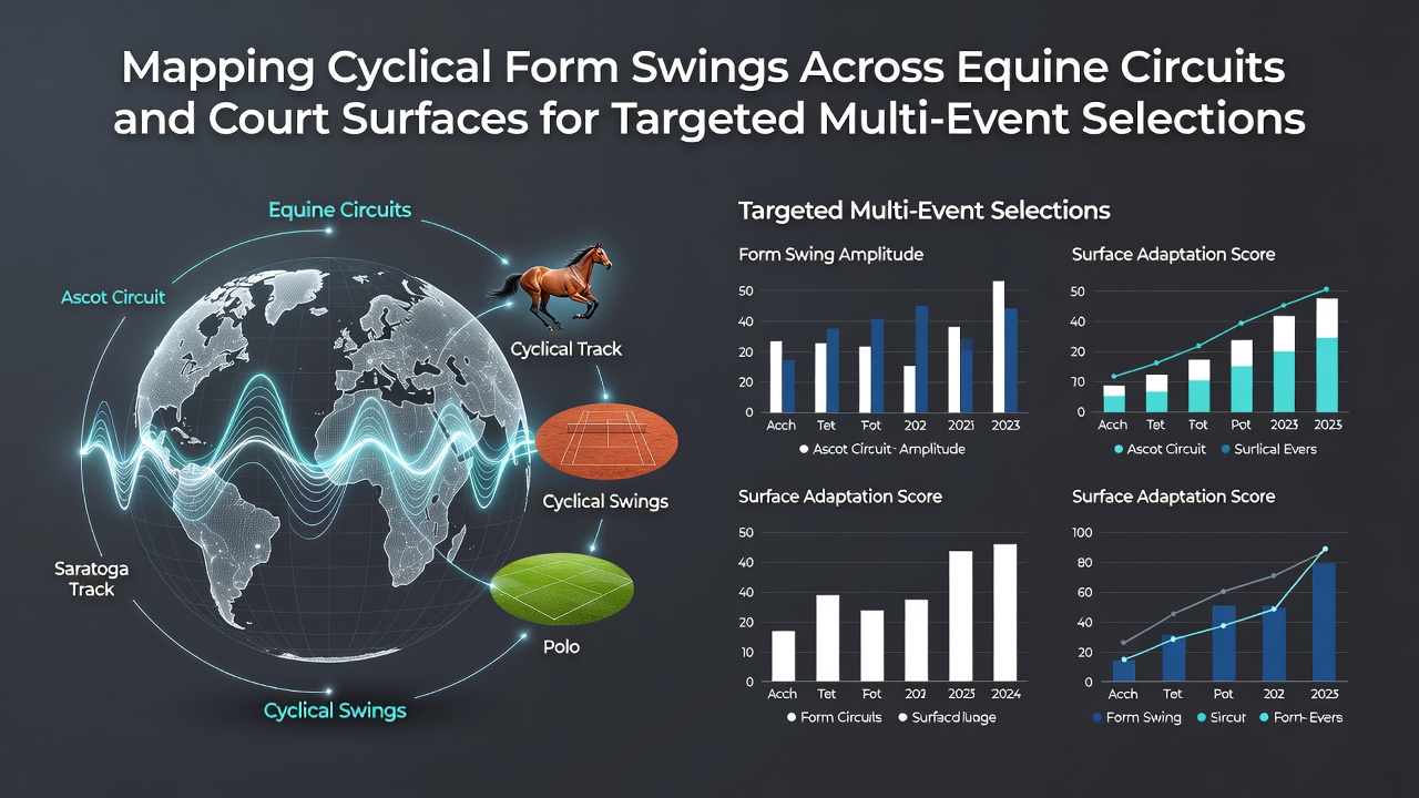 Visual representation of equine circuit data overlaid with tennis court surface performance metrics for form cycle analysis