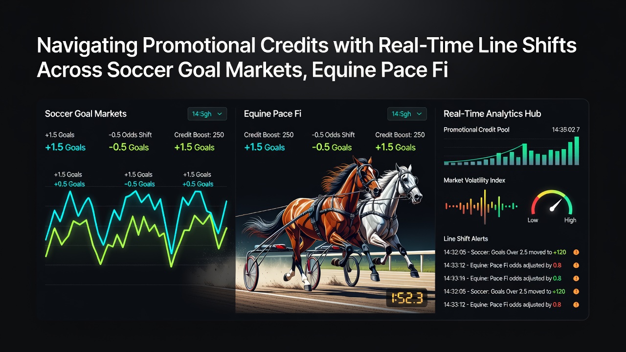Chart displaying live line movements in soccer goal totals alongside equine pace profiles and tennis service-hold statistics used in multi-bet construction