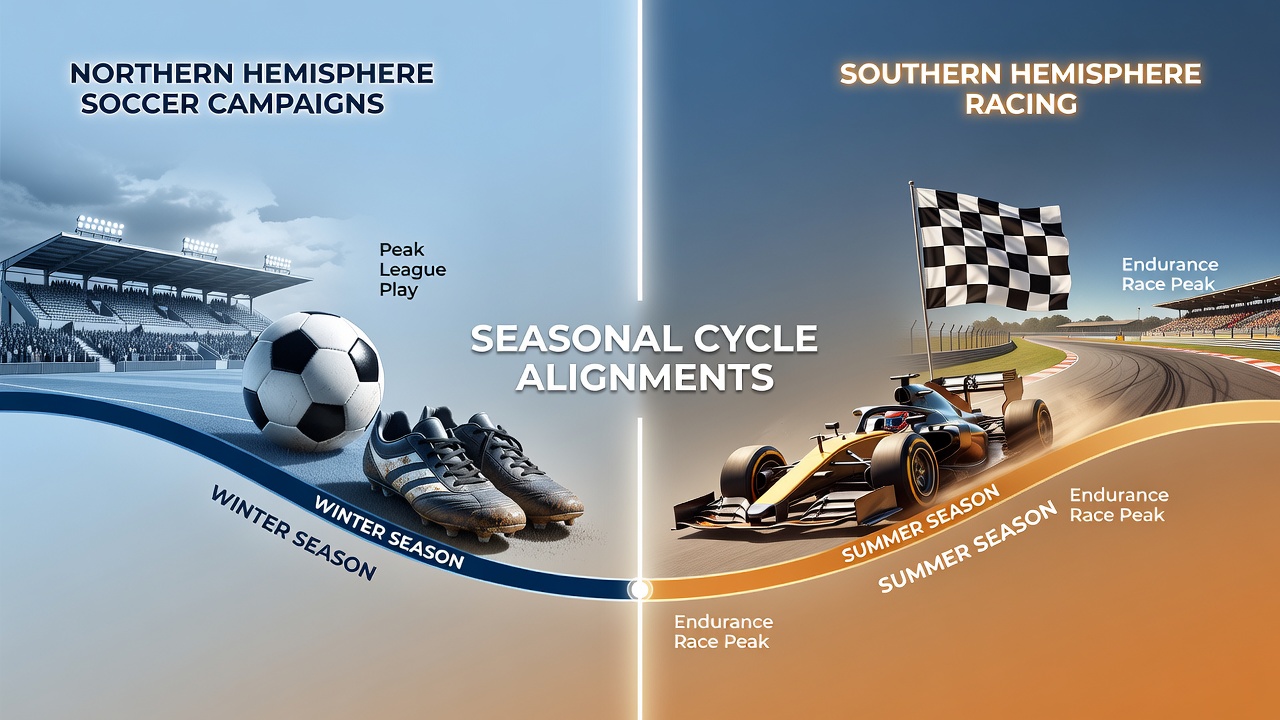 Calendar grid illustrating July 2026 overlaps between European soccer pre-season and Australian winter racing festivals