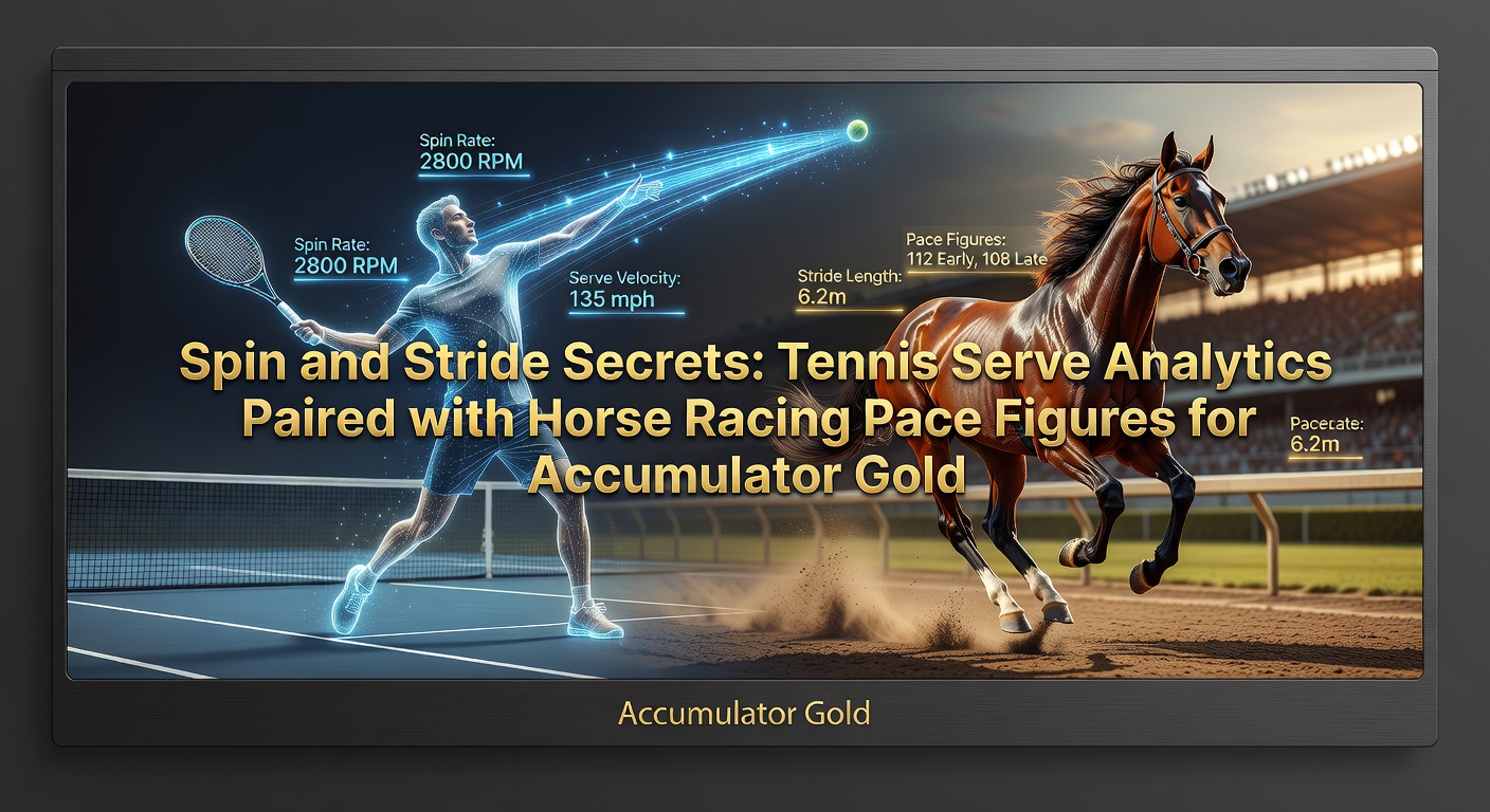 Tennis player serving with spin while a horse races ahead, illustrating serve analytics and pace figures in betting