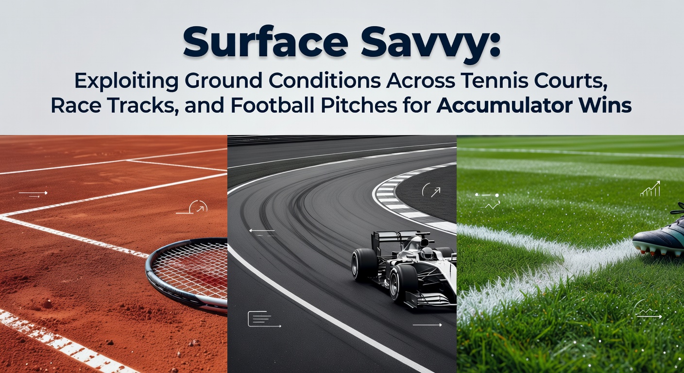 Tennis player sliding on clay court during a rally, with a horse racing on wet turf and footballers navigating a muddy pitch in the background