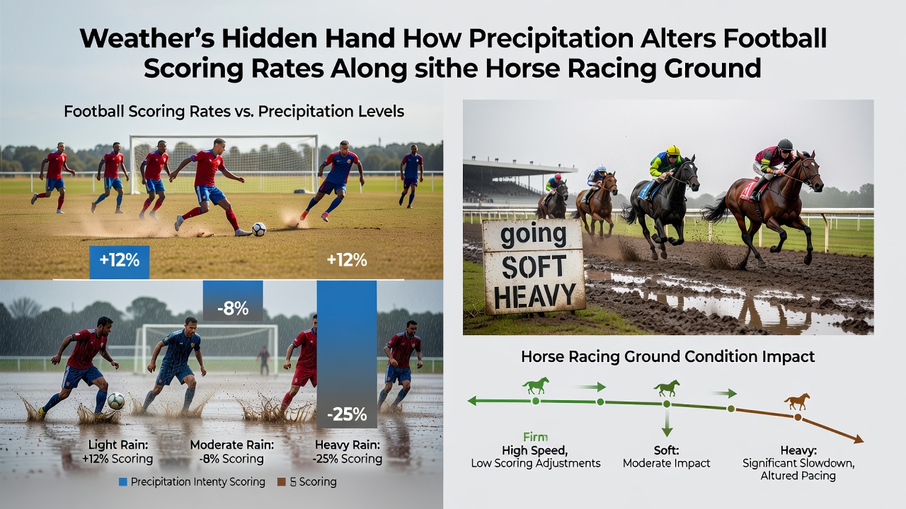 Chart overlay of rainfall data against football goal averages and horse racing time adjustments