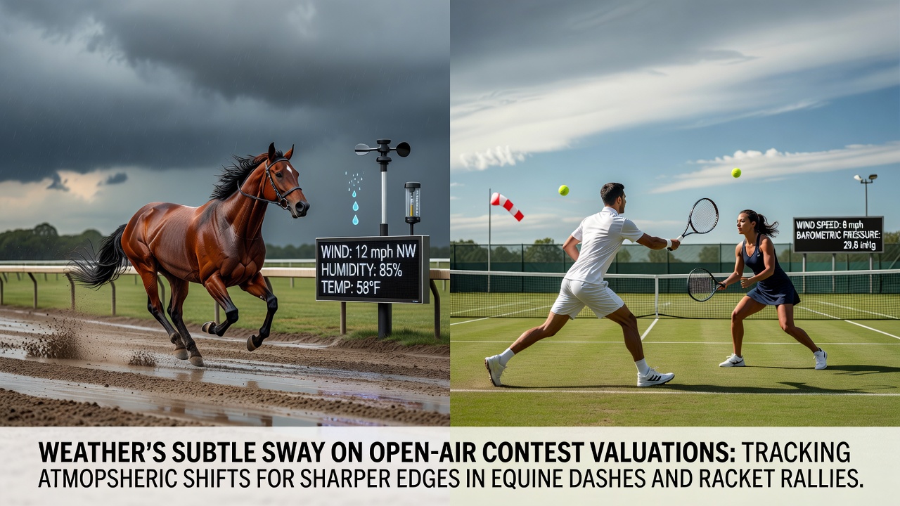 Weather patterns influencing horse racing tracks and tennis courts during outdoor competitions